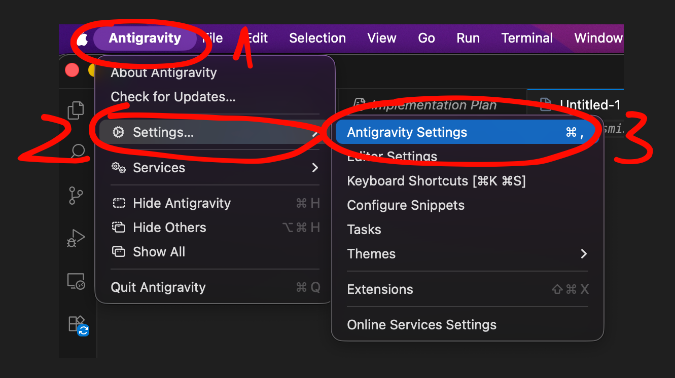 Antigravity Setting - chọn tab Model